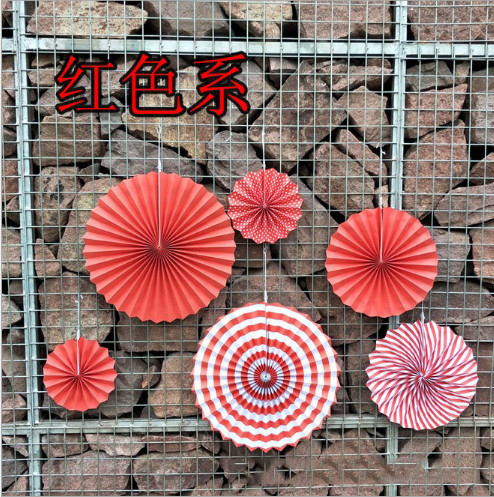 Festive festive supplies paper fan flower set home party wedding decoration decoration 6 sets of paper fan flowers.