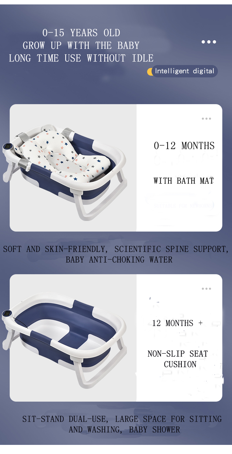 Portable Collapsible Infant Baby Bathtub Set High Temperature Resistance Carton Print