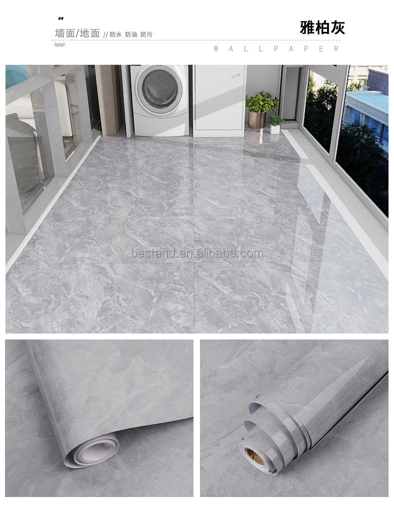 PVC Grey White Marble Floor Stickers 15*92cm Marble Vinyl Tile Stickers
