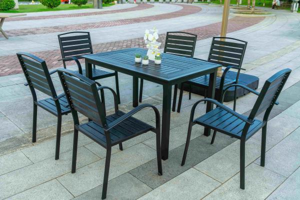 Quality 7 Pieces Extendable Modern Black Patio Restaurant 9 Piece Dining Sets Outdoor Garden Porch Aluminum Table and 8 Seater for sale