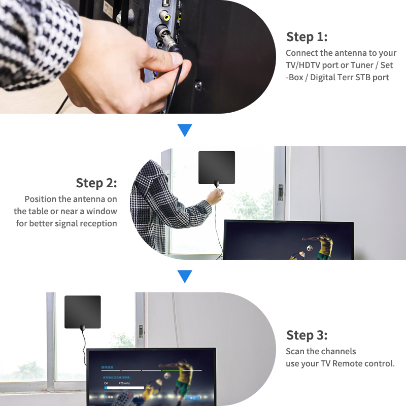 Customizable Cable Length Indoor HD 1080p Digital TV Receiver with Adhersive Mount