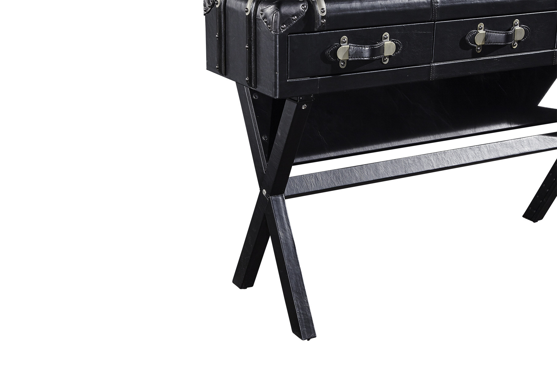 Vintage Retro Black Steamer Trunk Coffee Table , Leather Top Side Table European Style