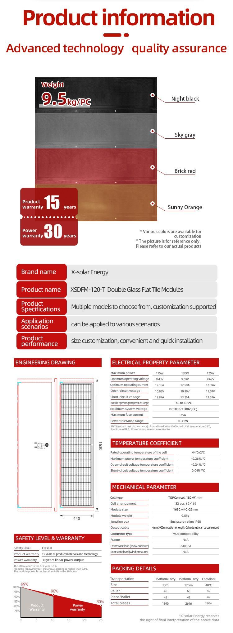 Solar Flat Floor Roof Tile 95W for Germany Home BIPV Solar Tile
