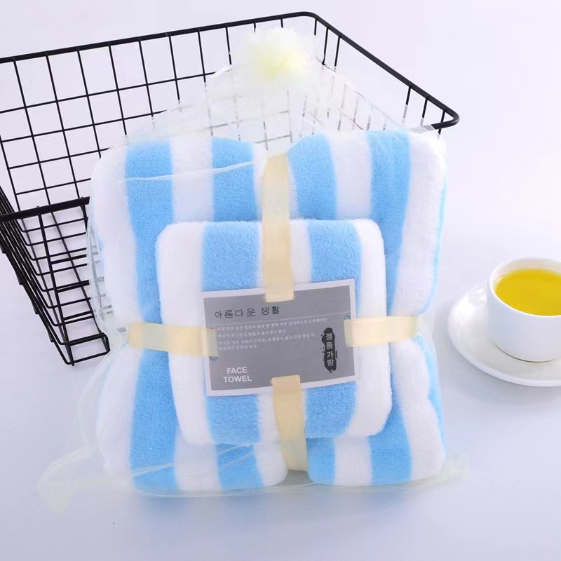 Customer Logo Coral Fleece Bath Towel Set Wide Edge Wrapping Thick Absorbent Polyester