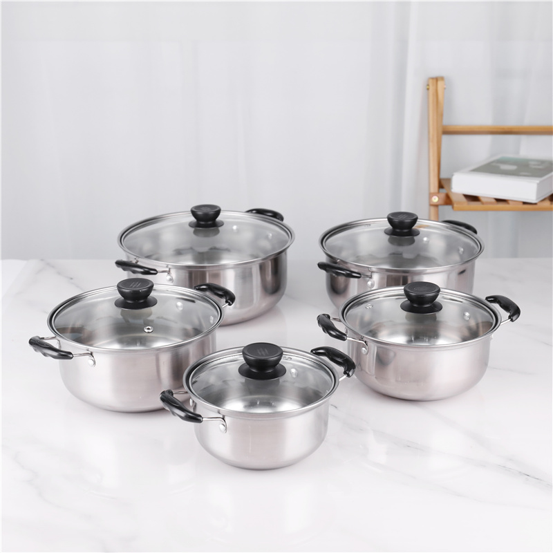 Glass lid 5pcs pot set stainless steel 410 cookware set