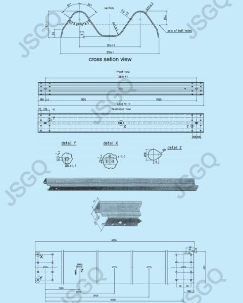 Q275 Zinc Coating Highway Steel Guardrails European Standard