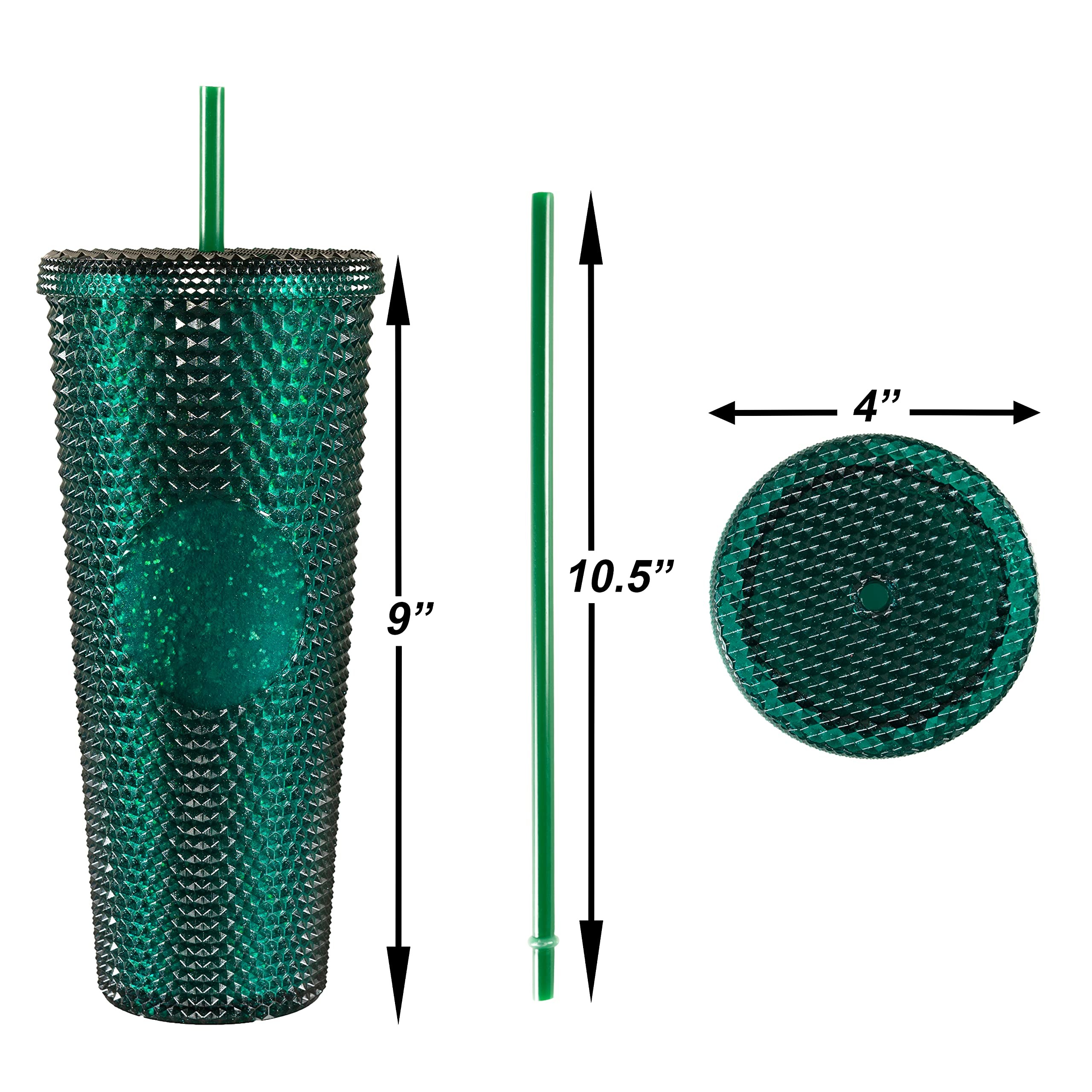 Studded Tumbler With Straw | Double Wall Tumbler Perfect For Hot And Cold Drinks Iced Coffee Cup Smoothie Cup Reusable BPA Free