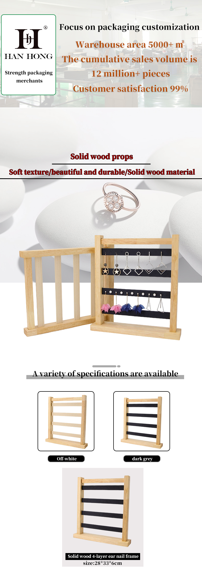 Compact Multipurpose Wooden Ear Rings Drop Display Rack Jewelry Exhibition Stand