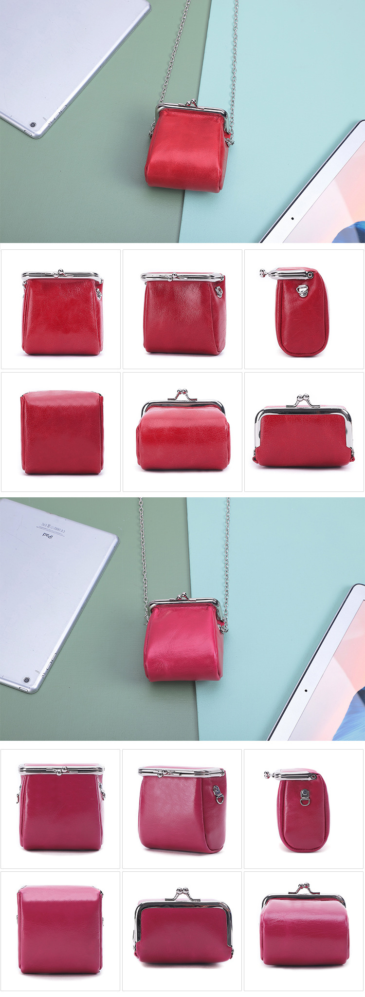 Low MOQ Genuine Leather Chain Sling Shoulder Bag for Women Mini Coin Purse Keychain