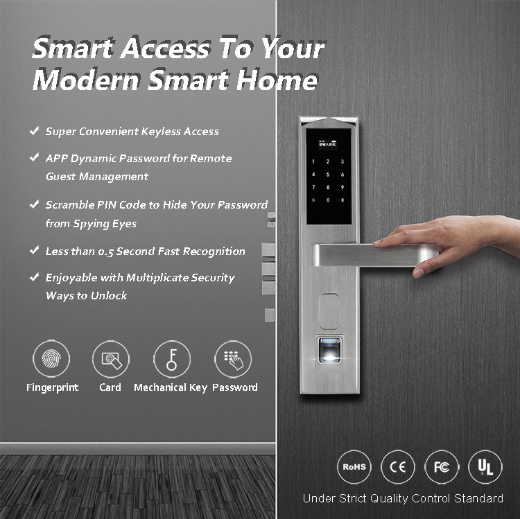 Screen Touch Fingerprint Scanner Door Access System With Handle 300pcs Data