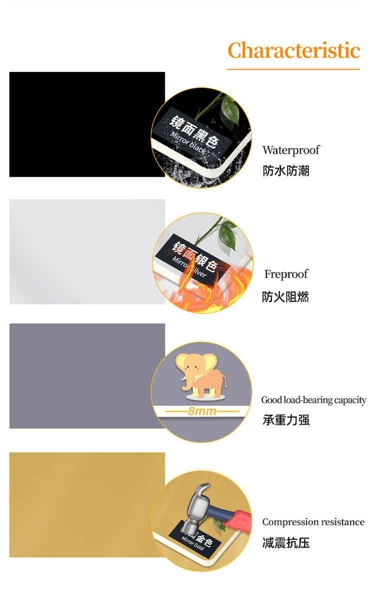 KTV Modern Light Luxury Mirror Wood Veneer Board Bamboo Charcoal PET Wall Panel