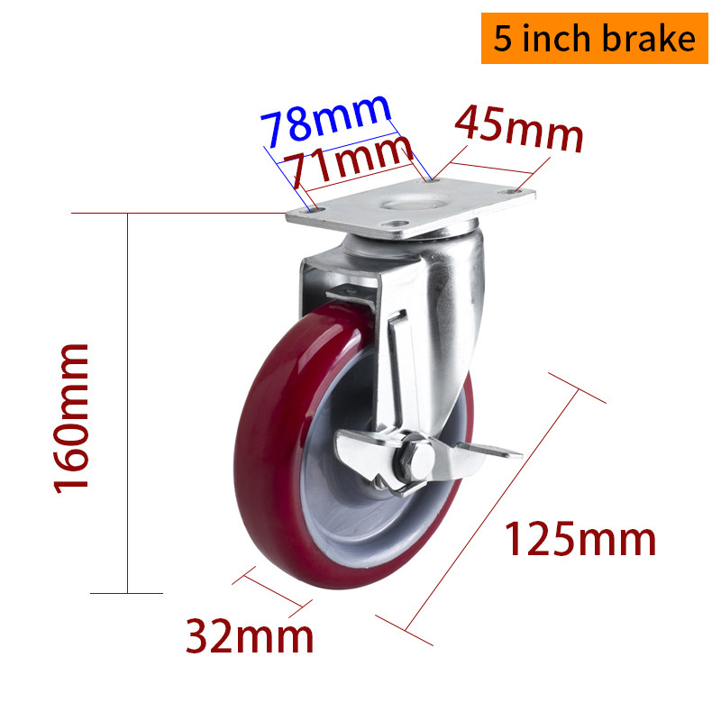 EDL Medium Duty 5inch 150kg Plate TPU Caster by Rigid, Swivel and Brake type