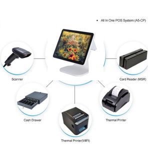 2 * 20 VFD Android Based Pos , White Color Small HD Business Pos System