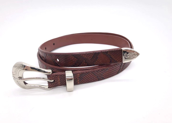 Brown Color Women's Fashion Leather Belts / Snakeskin Embossed Casual Dress Belt