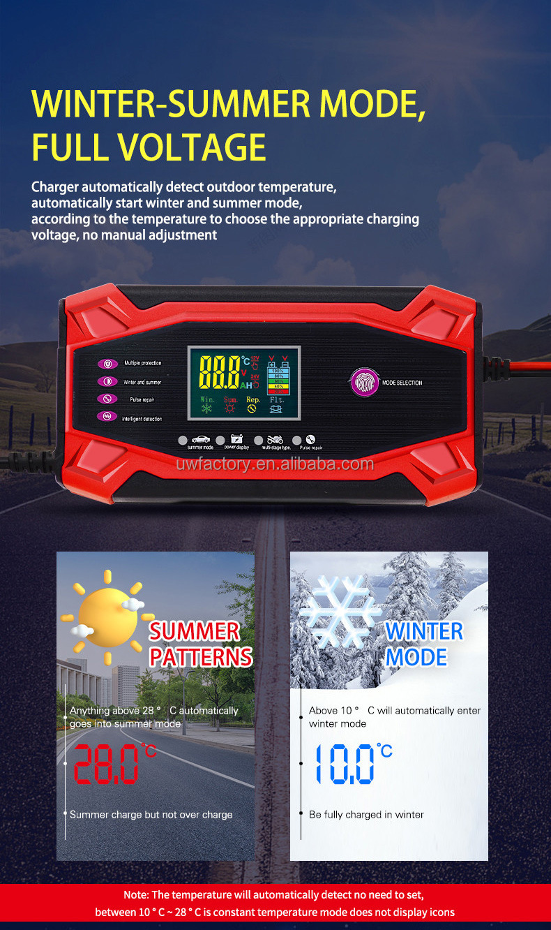 High Speed Charging Intelligent Pulse Repair Battery Charger for Automobiles and Motorcycles 12V/24V Output