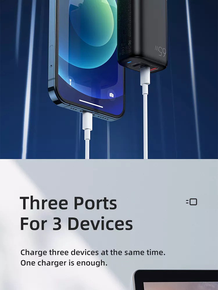 65W USB Type C GAN Wall Charger EU Plug for Fast Charging Laptops and Phones Portable