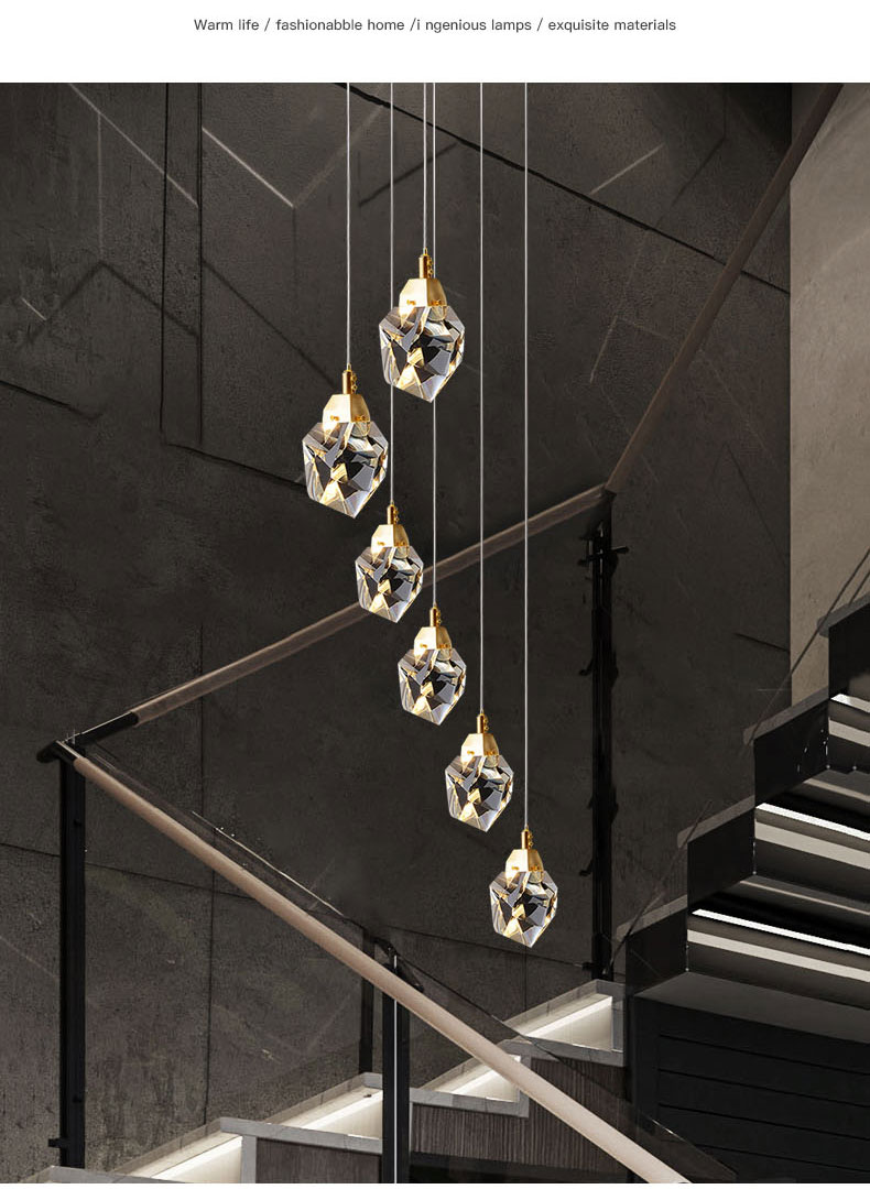 Nordic diamond chandelier Luxury Crystal Light New Design Gold staircase chandelier(WH-CY-215)