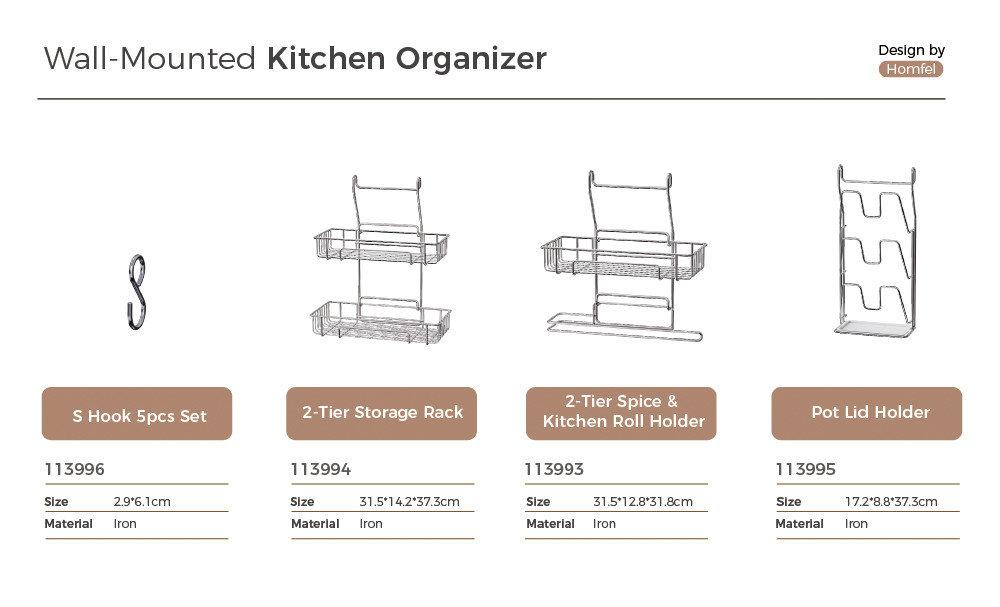 Kitchen Pot Lid Holder Wall-mounted Type Installation Sustainable Multifunctional Kitchen Organizer Set