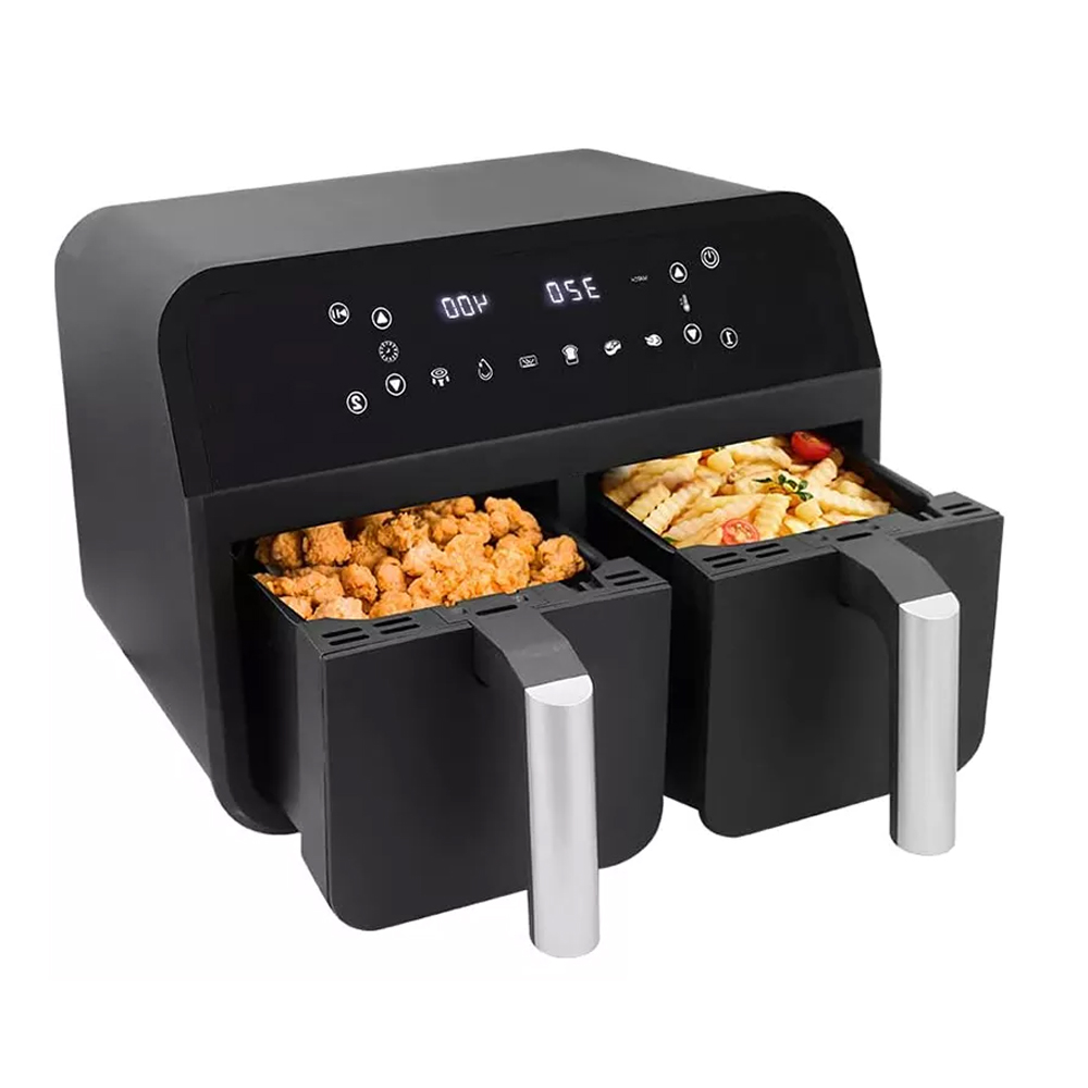 2400W 9L Dual Air Fryer With Transparent Window 12 Cooking Preset