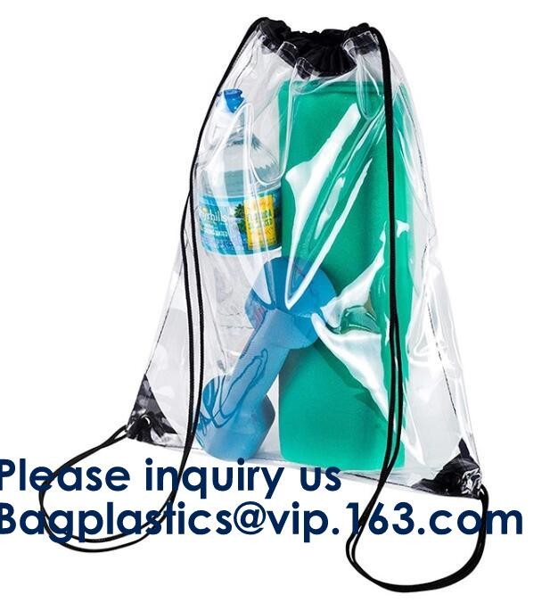 PVC Drawstring Bag Backpack With Solid Bottom Promotional Custom 210D Transparent PVC Clear Drawstring Backpack Bags