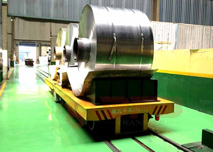 Railway electric flat bed trailer for steel foil coils handling with V-frame