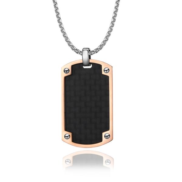 Rose Gold and Black Stainless Steel and Carbon Fiber Pendants Necklaces with