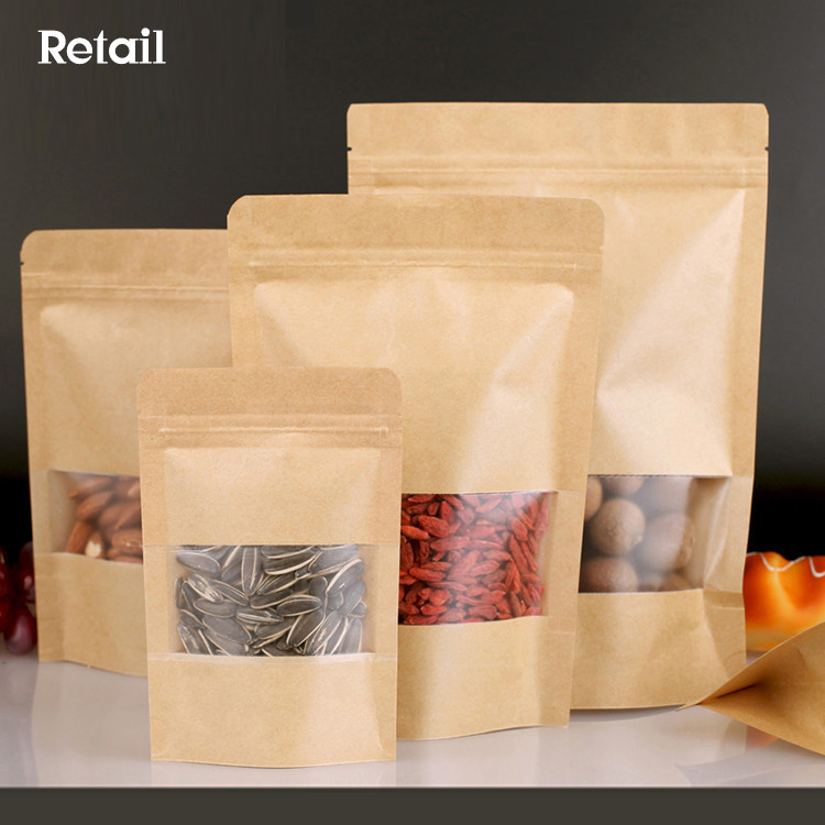 100PCS 15x22+4CM Stand Up Seal Packaging Sealable Food Storage Kraft Paper Bag