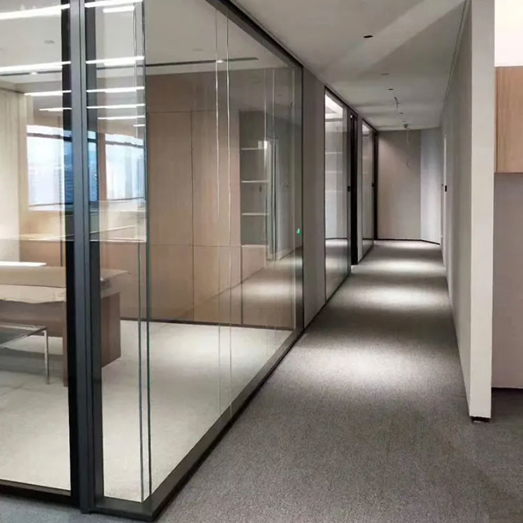 Aluminum Frame Office Partition Walls Black Thickness 100mm Glass Office Walls