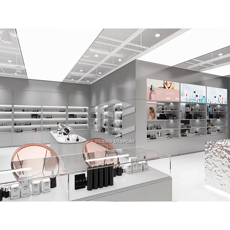 Fancy Skincare Display Shelves Name Makeup Shops Furniture With Led Light