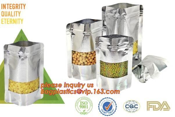 Reusable Top Zip lockk Square Box Flat Bottom Aluminum Foil Lined Plastic Kraft Paper bag with Window,250g 500g Custom Pla
