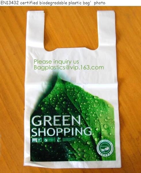 100% Eco-friendly Material Certified PLA Compostable Bag,Corn Starch T Shirt Bag