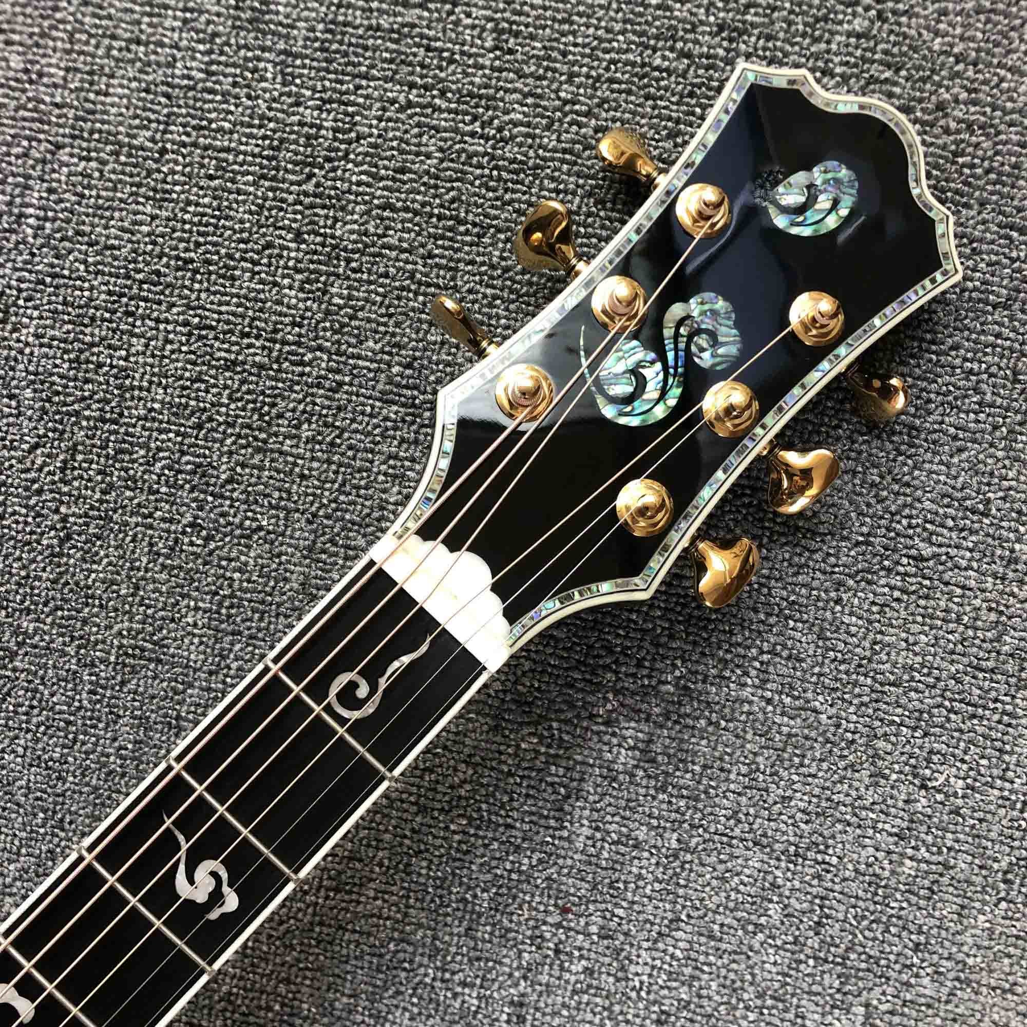 Custom Solid Spruce Top Ebony Fingerboard Real Abalone Shell Binding Inlay 40 Inches Flamed Maple B side Acoustic Guitar