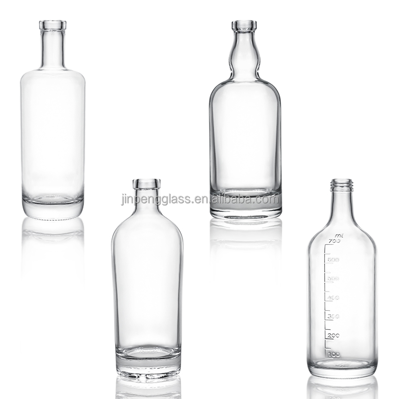 Beer Gin Rum High Flint Glass Bottle Customized Screen Printing with Cork Top