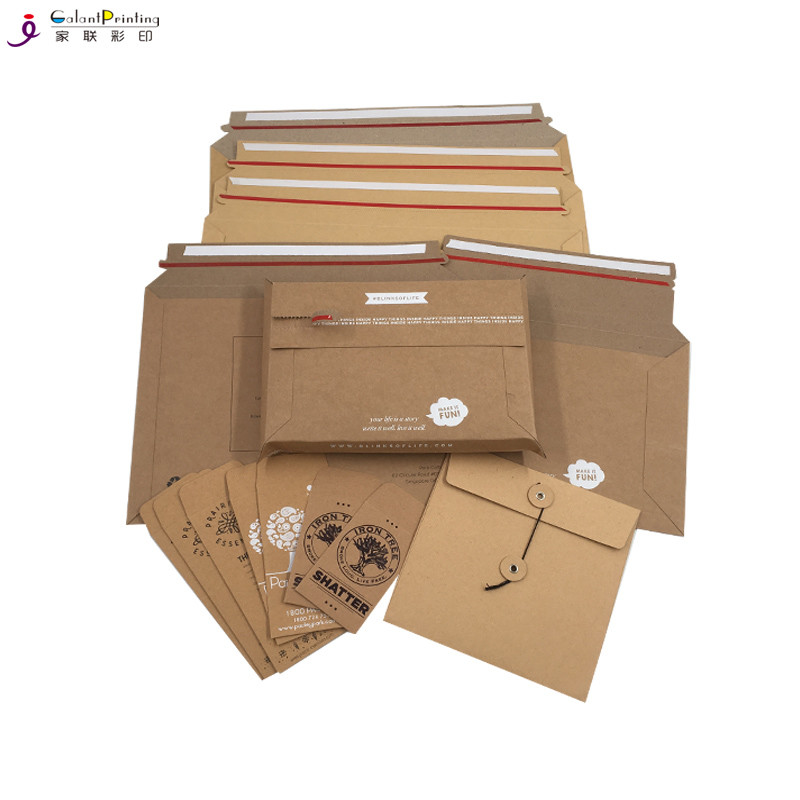 Custom Cardboard Kraft Envelope Printing Services Self Sealing Eco Friendly