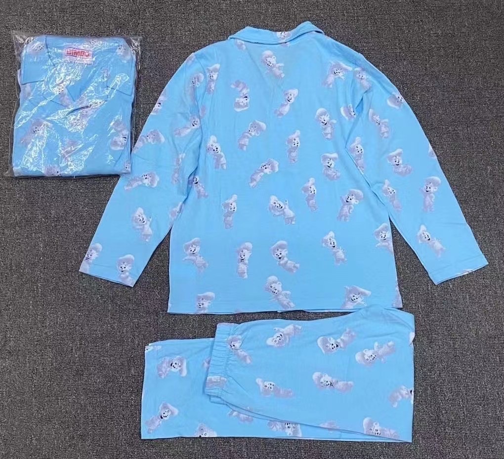 Kids 2 Pcs Blue Print V Collar Top And Pants For Autumn