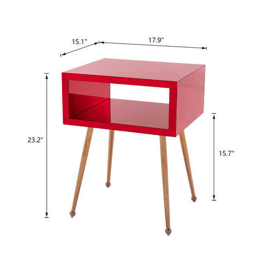 W17.91inch Red Mirror Coffee Bedside Table 10.8kgs Stainless Steel Leg