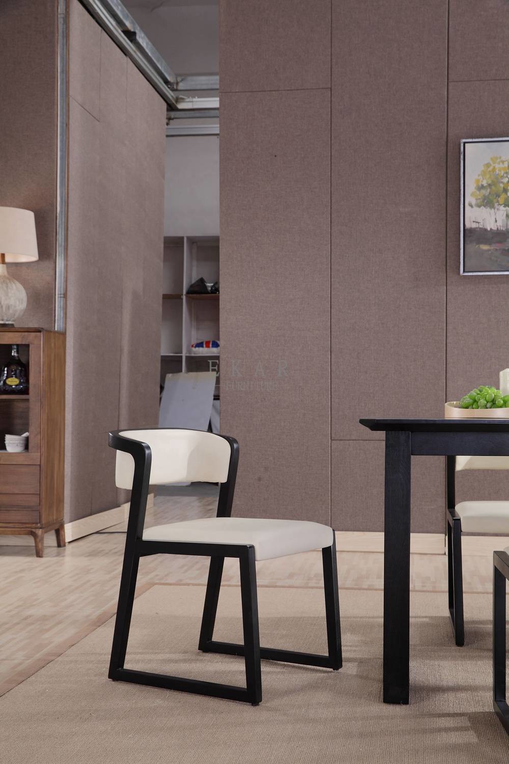 Modern Wood Frame White Leather Dining Chair