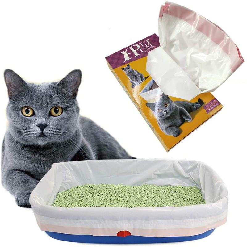Cute Disposable Cat Litter Box Pan Liner Filter Refills Waste Flat Plastic Bag With Drawstring