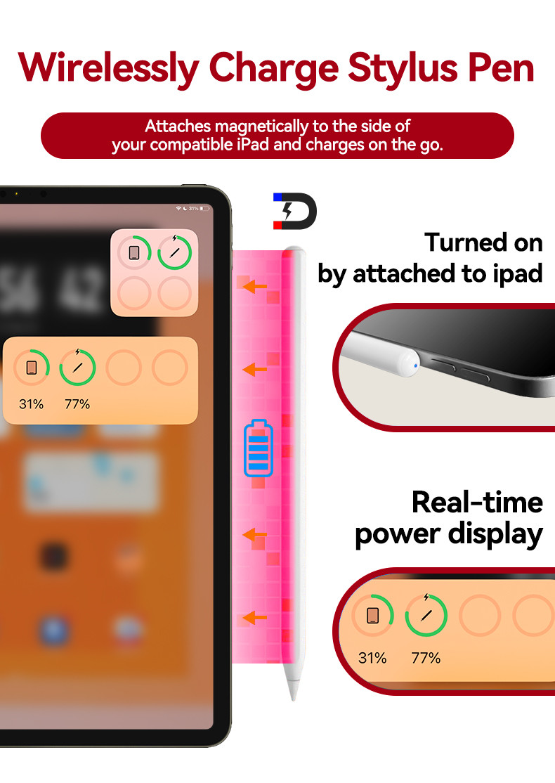 Wireless Charging Stylus Pen For Ipad With 1.5 Hours Charging Time