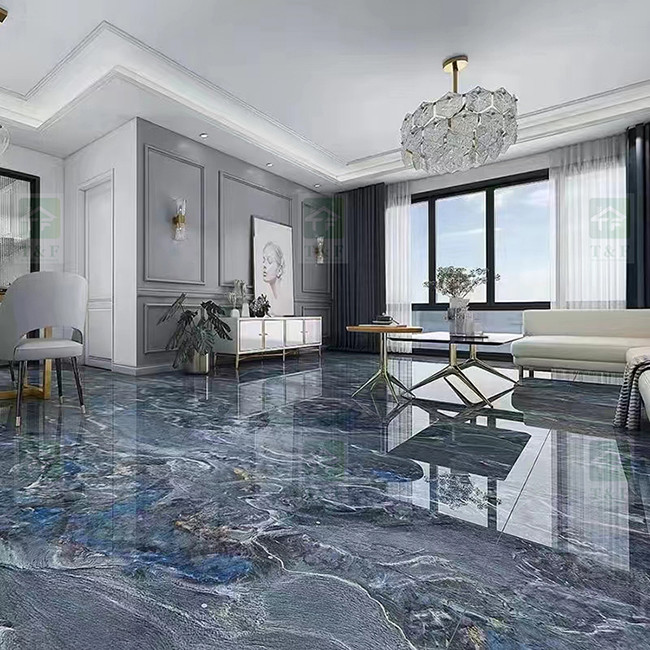 Apartment Glazed Polished Porcelain Tiles 60x120 Full Body Blue Glossy Interior
