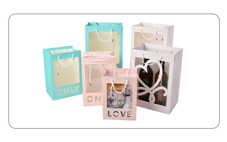 Custom Creative Colorful Paper handle Gift Bag Packaging With Transparent Window