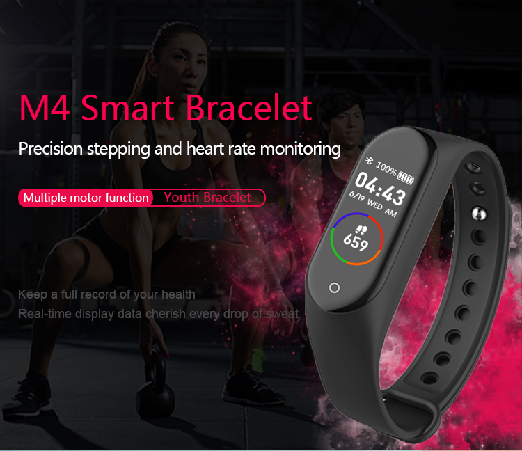 Low-Power Body Temperature Heart Rate Sports Bracelet Single Touch M4 For Xiaomi Smart Watch