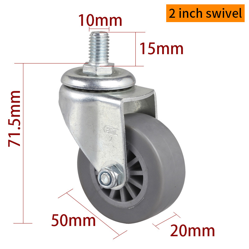 30kg Threaded TPE Mini Caster Wheels 50mm 2 Swivel Casters