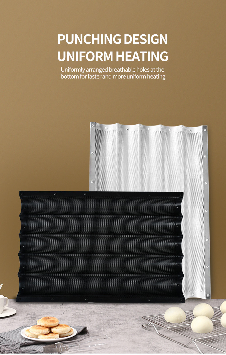 600*400mm Aluminium Baguette Baking Molds Double-sided Non-stick Coating for Easy Release