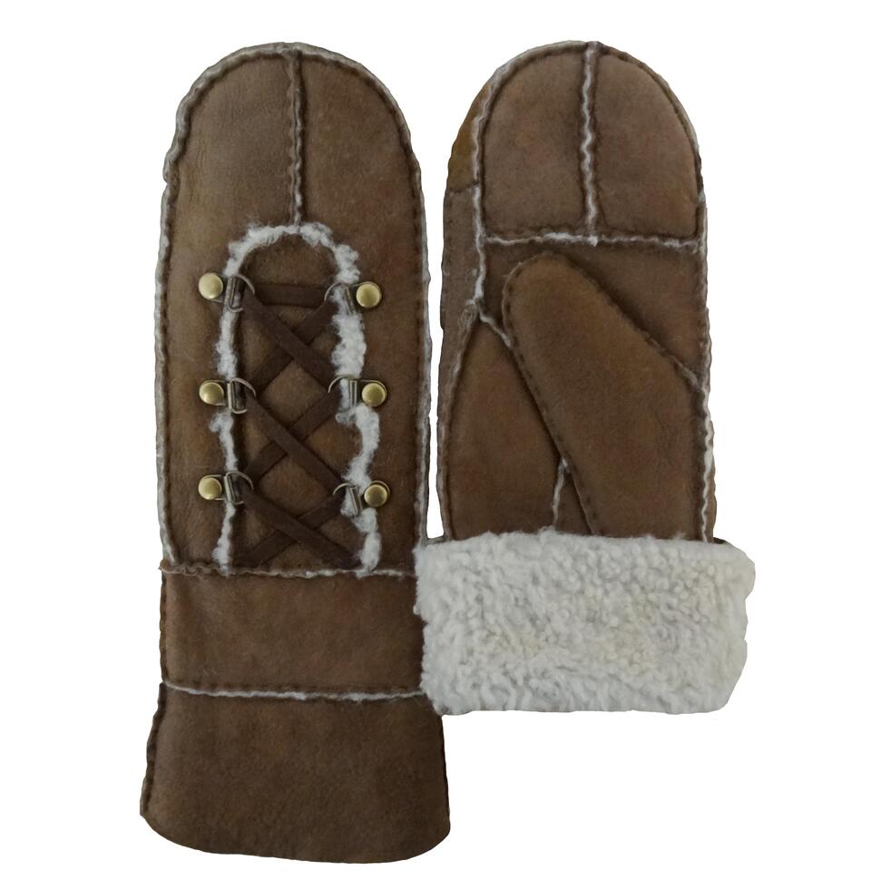Wholesale mitten gloves sheepskin leather gloves with metal button