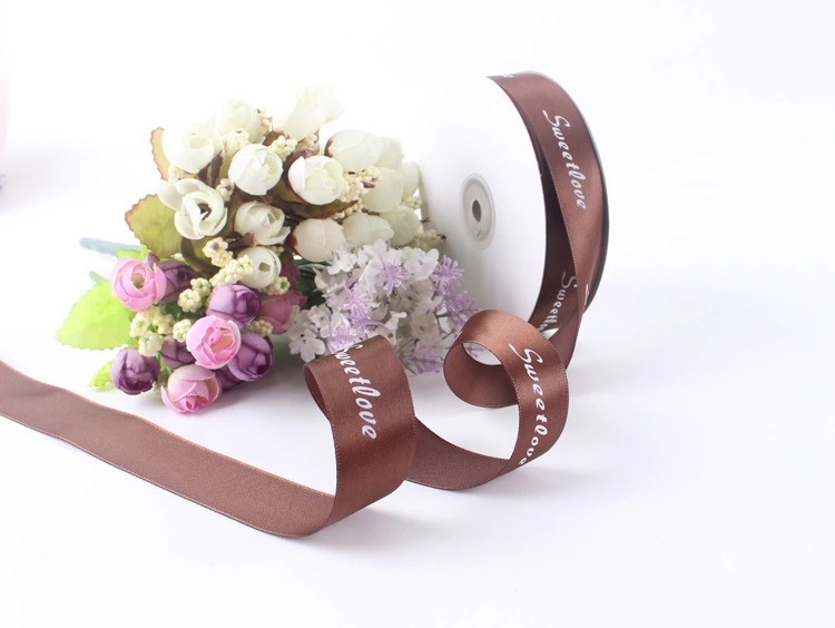 Flower Shop Custom Ribbon Polyester Silk Ribbon Printing Logo For Gift Packing