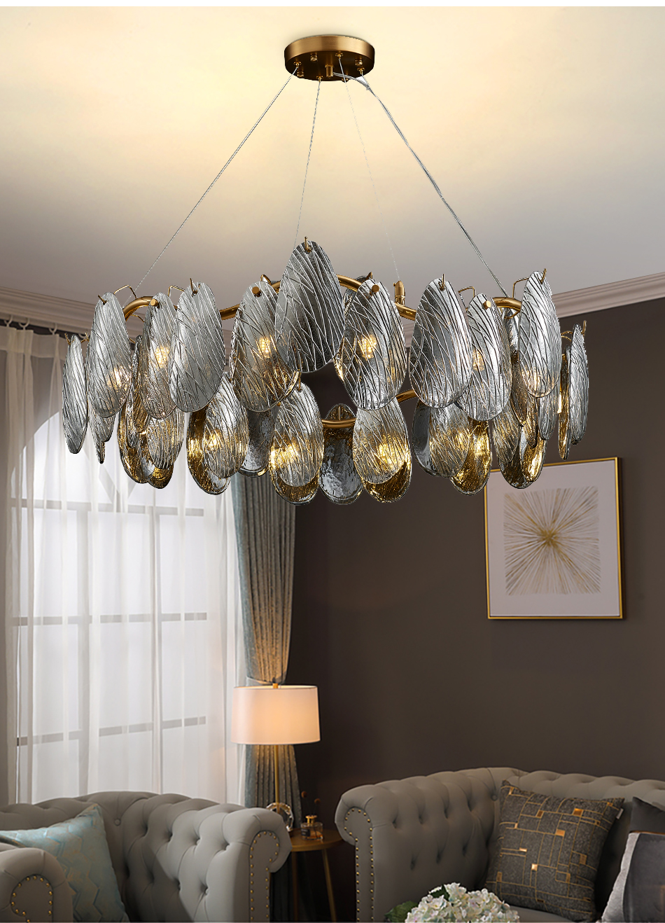 Modern living room chandelier smoke gray crystal glass chandeliers(WH-CY-210)