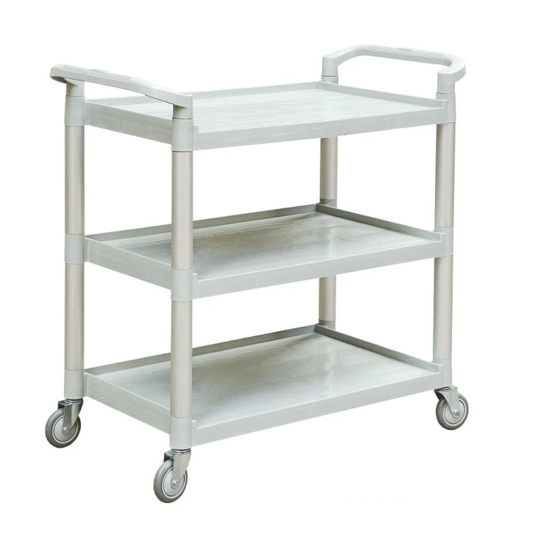 Plastic 3 Tier Food Trolley Hotel Cleaning Supplies Three Shelf Cart With Wheels