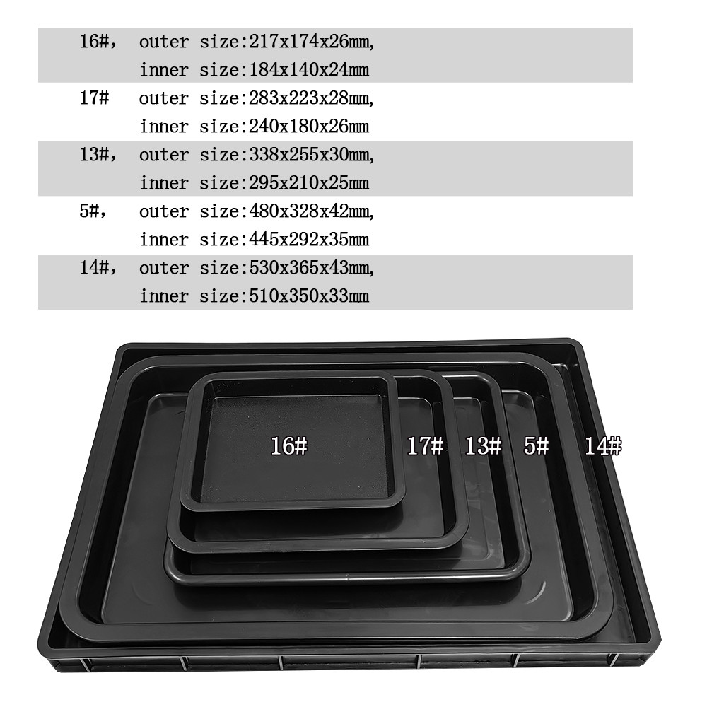 283x223x28mm Black Plastic Square Tray Anti-Static Tray Parts Box Turnover Box Pp Rubber Tray Classification Material Box Square Basin Conductive