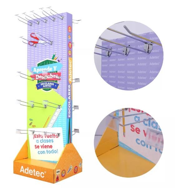 Retail Store Gadgets Use Cardboard Floor Stand With Peg Hooks